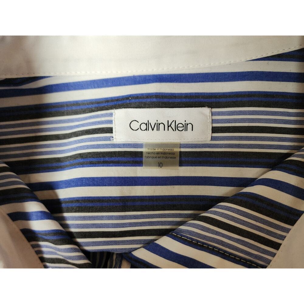 Calvin Klein Womens Size 10 Blue/White Striped Long-Sleeve Button-Up Shirt Dress - Picture 8 of 8